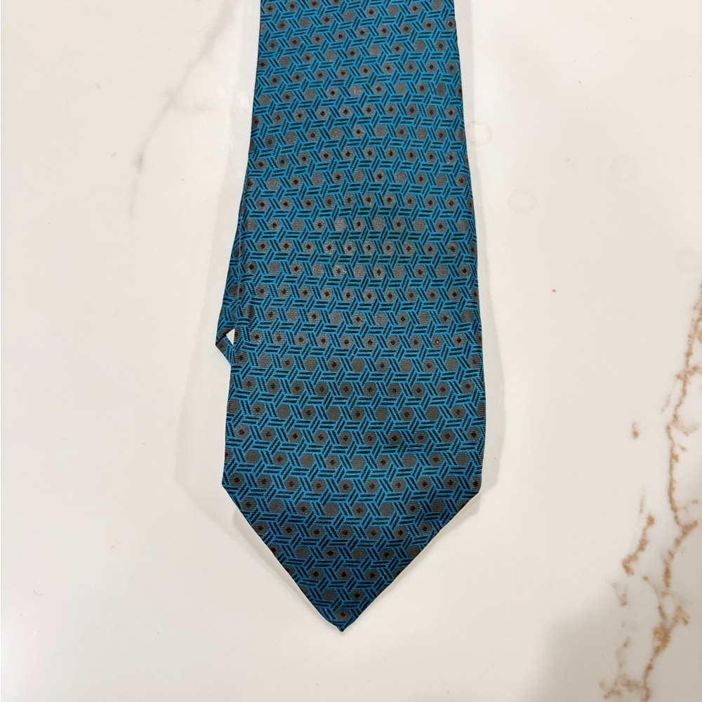 Valentino Silk Teal and Black Geometric Tie
